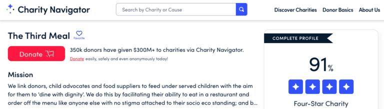 The Third Meal Receives 4 Stars from Charity Navigator